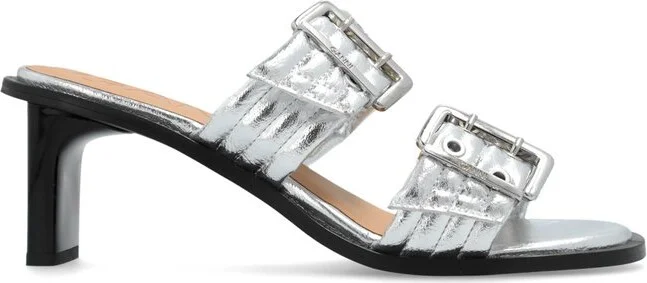 Ganni Metallic Buckle Heeled Mules