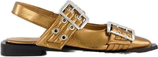 Ganni Metallic Effect Buckle Ballerinas