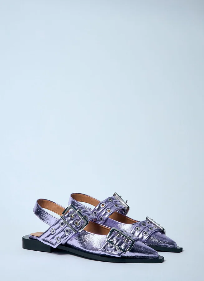 GANNI Metallic Feminine Buckle Ballerina Flats - Woman Flats Purple Eu - 39 - Image 2
