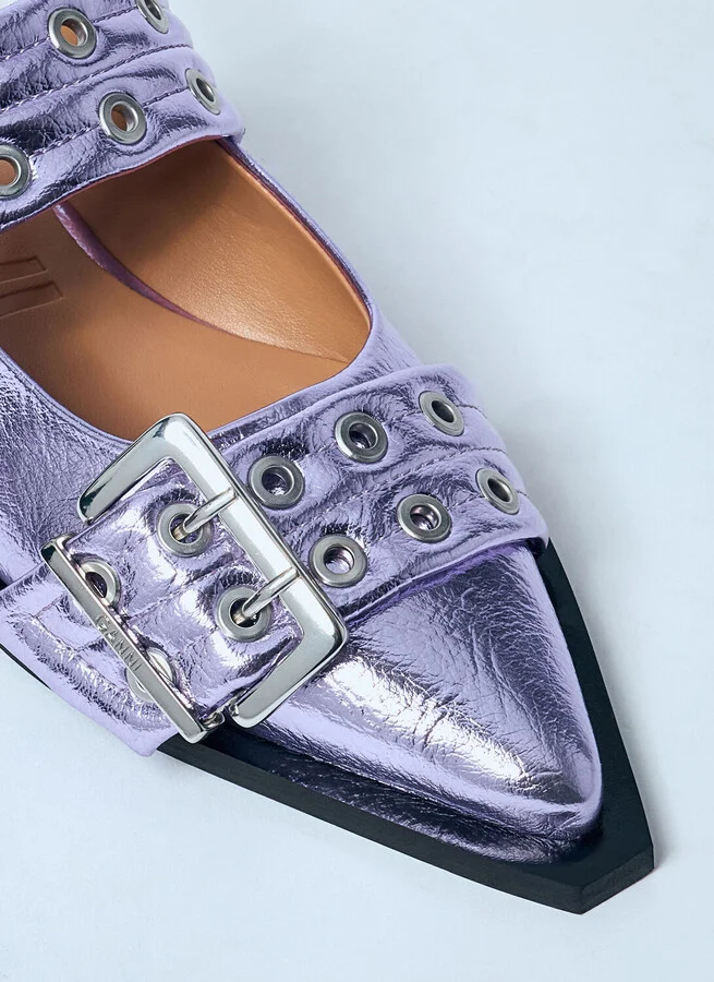 GANNI Metallic Feminine Buckle Ballerina Flats - Woman Flats Purple Eu - 39 - Image 3
