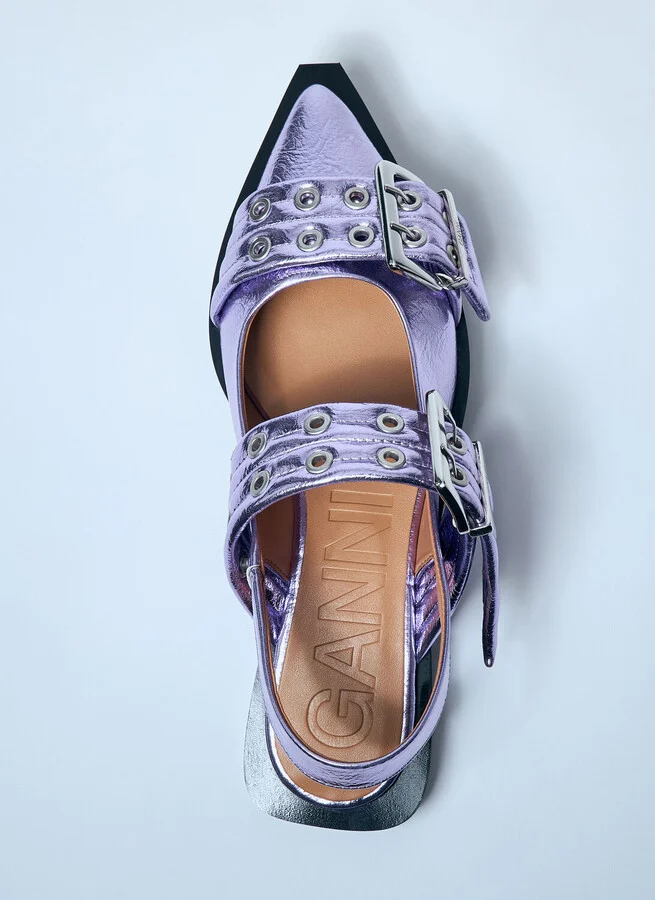 GANNI Metallic Feminine Buckle Ballerina Flats - Woman Flats Purple Eu - 39 - Image 5