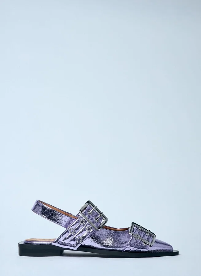GANNI Metallic Feminine Buckle Ballerina Flats - Woman Flats Purple Eu - 39