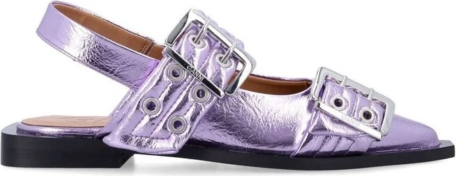 Ganni Metallic Feminine Buckle Ballerinas