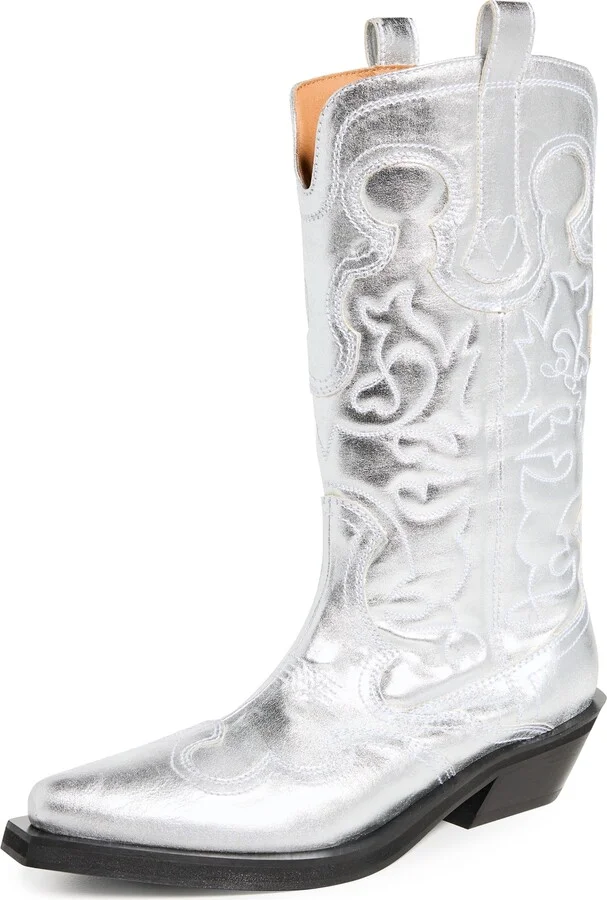 GANNI Mid Shaft Embroidered Western Boots