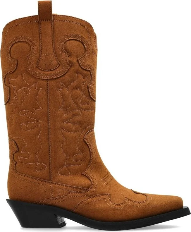 Ganni Mid Shaft Embroidered Western Boots
