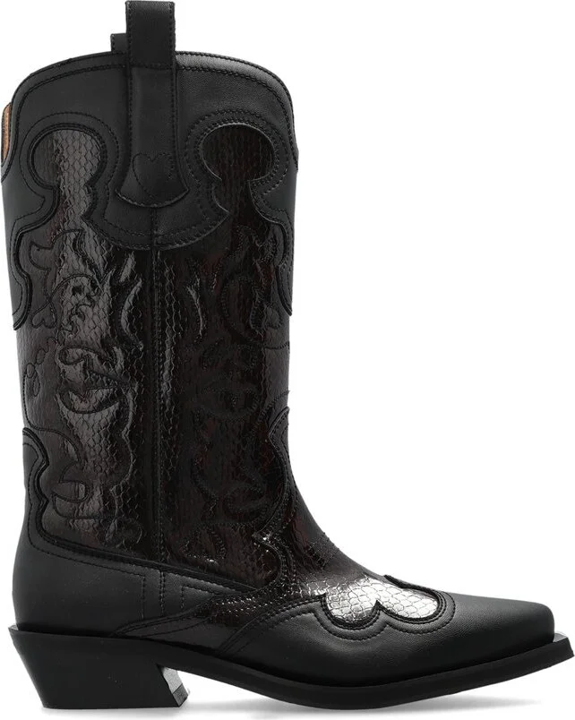 Ganni Mid Shaft Embroidered Western Boots