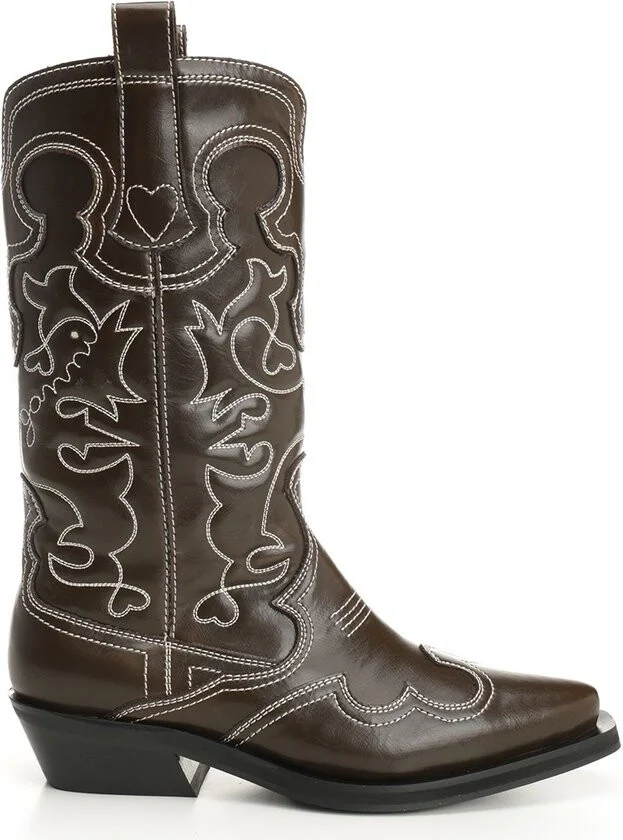 Ganni Mid Shaft Embroidered Western Boots