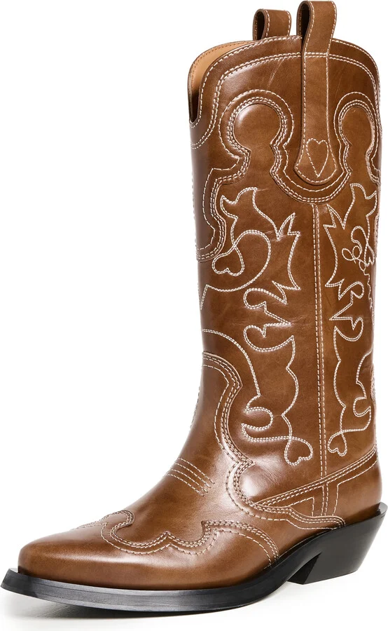 GANNI Mid Shaft Embroidered Western Boots