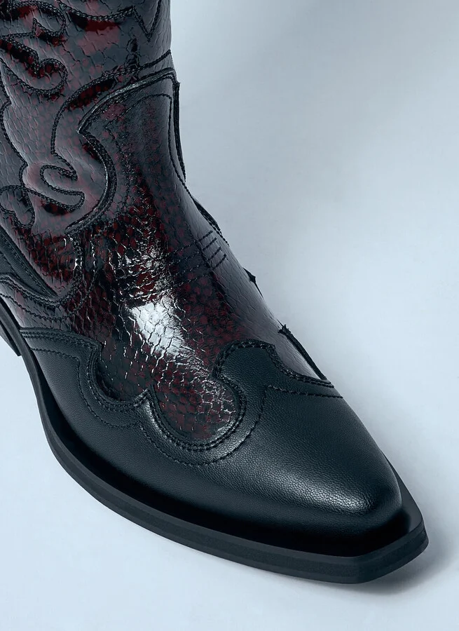 GANNI Mid Shaft Embroidered Western Boots - Woman Boots Burgundy Eu - 37 - Image 3