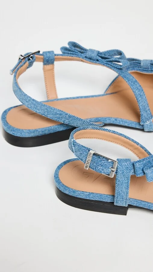 GANNI Multi Bow Pointy Cut Out Ballerina Denim Flats - Image 2