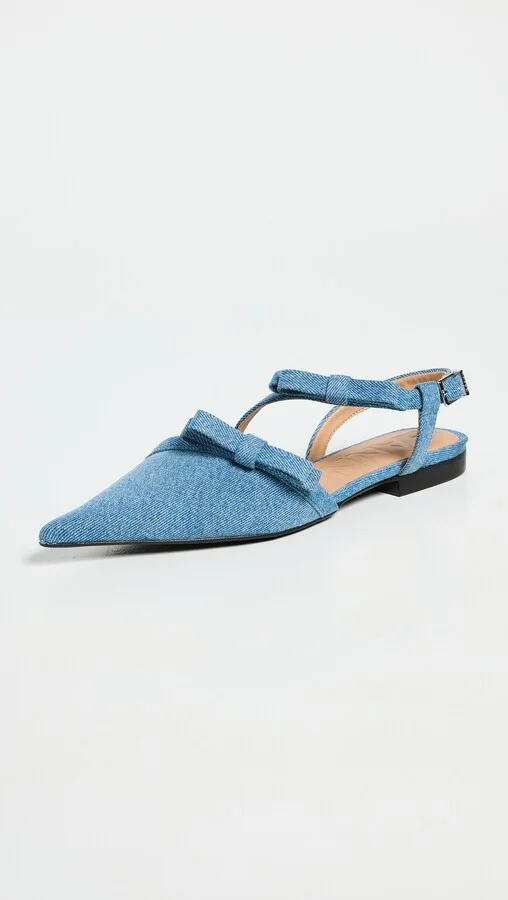 GANNI Multi Bow Pointy Cut Out Ballerina Denim Flats - Image 3