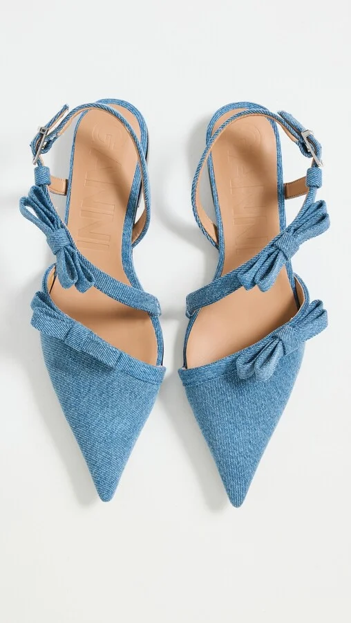 GANNI Multi Bow Pointy Cut Out Ballerina Denim Flats - Image 4