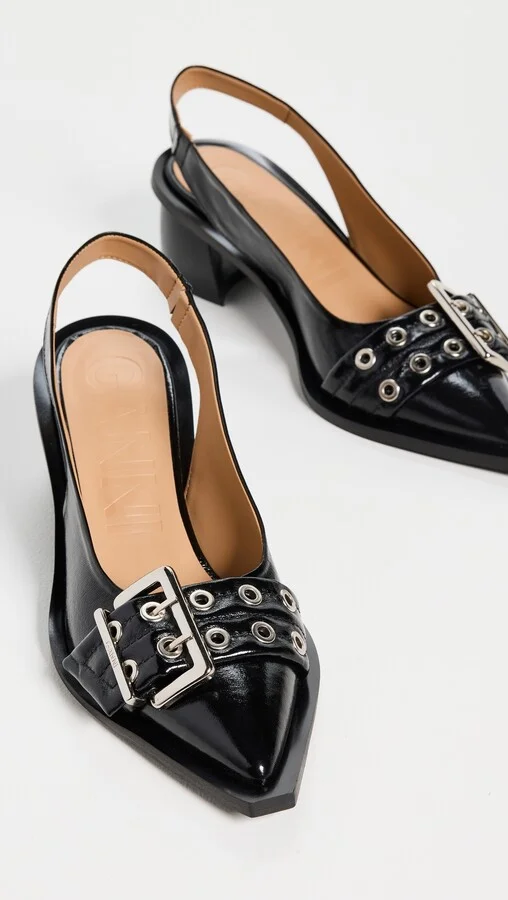 GANNI Naplack Buckle Slingback Pumps - Image 5