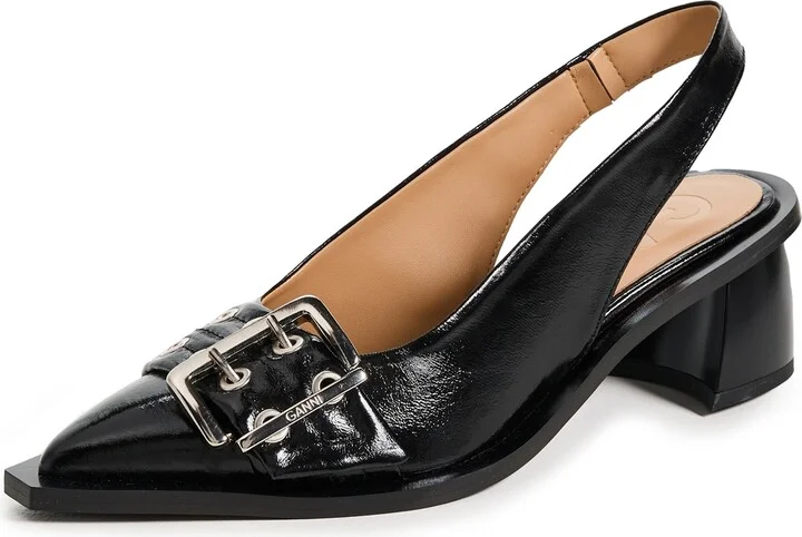 GANNI Naplack Buckle Slingback Pumps