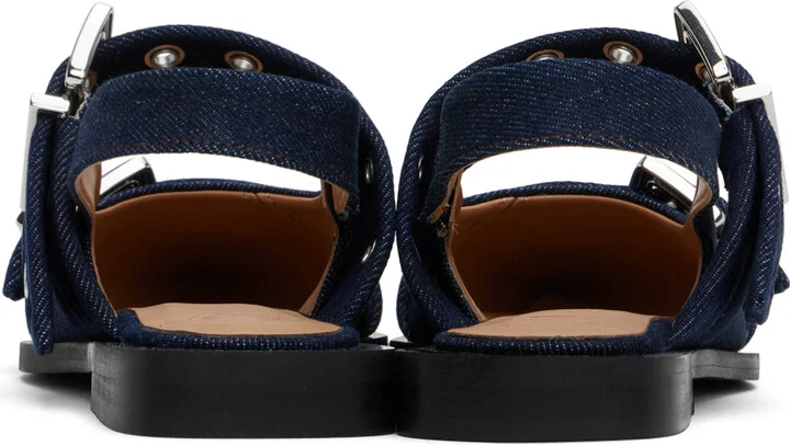 GANNI Navy Denim Buckle Ballerina Flats - Image 2