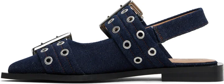 GANNI Navy Denim Buckle Ballerina Flats - Image 3
