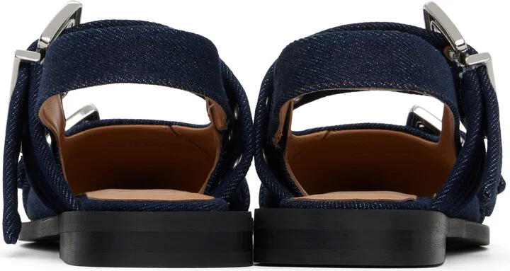 GANNI Navy Denim Feminine Buckle Ballerina Flats - Image 2