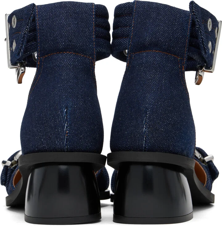 GANNI Navy Feminine Buckle Open Cut Heels - Image 2
