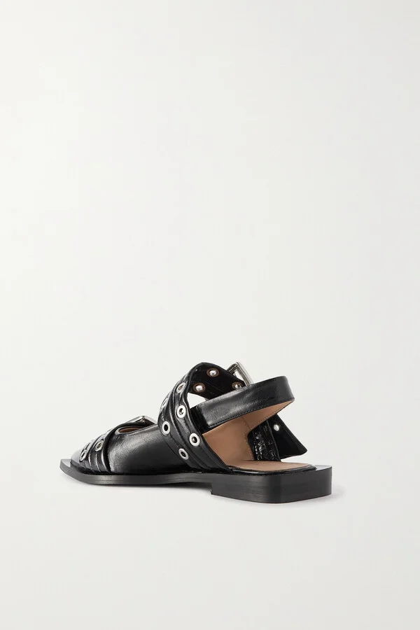 GANNI - + Net Sustain Buckled Eyelet-embellished Recycled Faux Patent-leather Ballet Flats - Black - Image 3