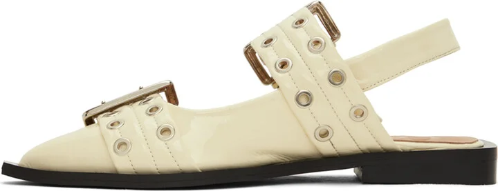 GANNI Off-White Feminine Buckle Ballerina Flats - Image 3