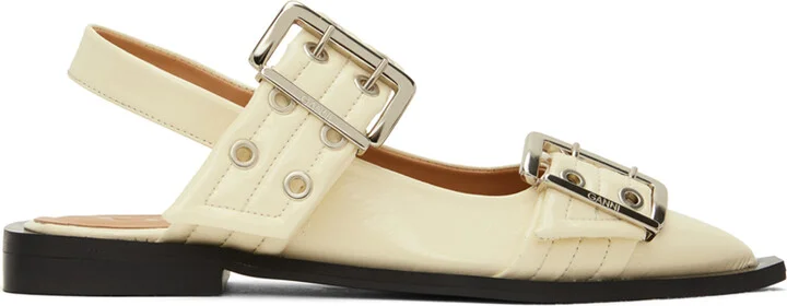 GANNI Off-White Feminine Buckle Ballerina Flats