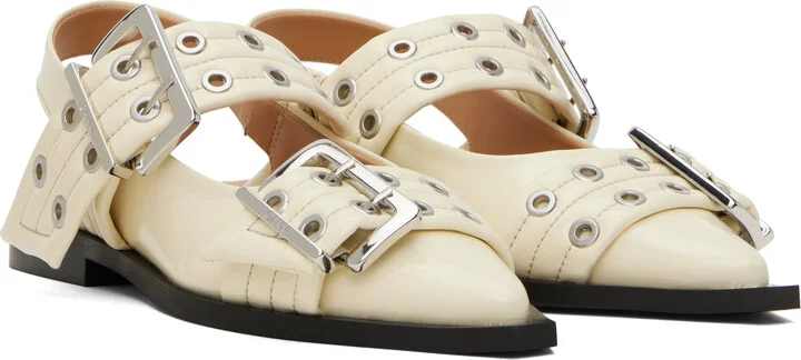 GANNI Off-White Feminine Buckle Flats - Image 4