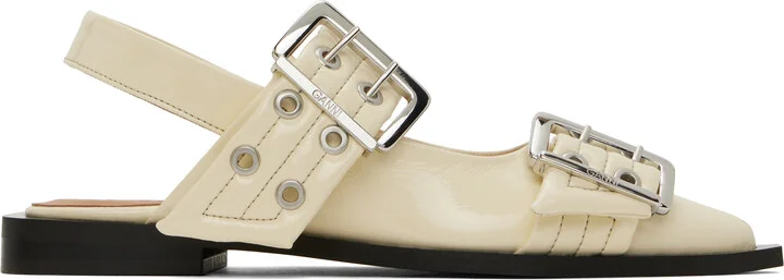 GANNI Off-White Feminine Buckle Flats