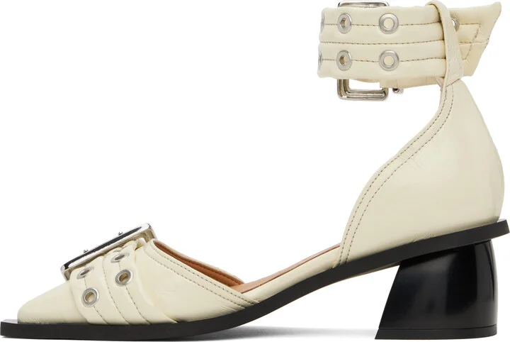 GANNI Off-White Feminine Buckle Open Cut Heels - Image 3