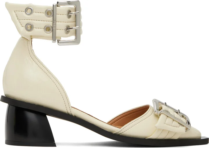 GANNI Off-White Feminine Buckle Open Cut Heels