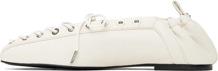 GANNI Off-White Lace-Up Ballerina Flats - Image 3