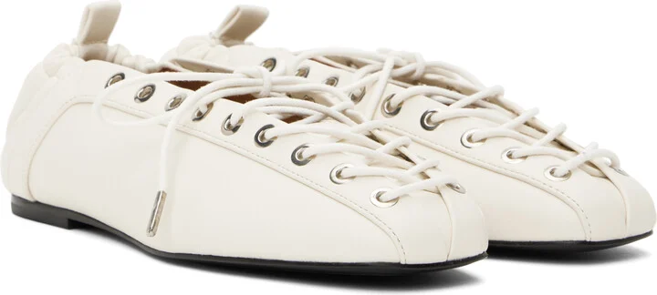 GANNI Off-White Lace-Up Ballerina Flats - Image 4