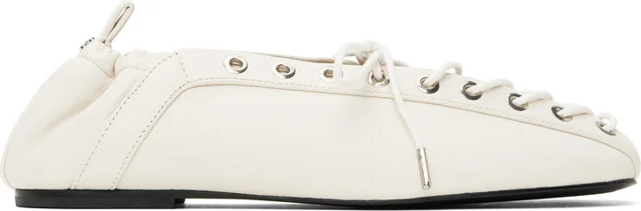 GANNI Off-White Lace-Up Ballerina Flats