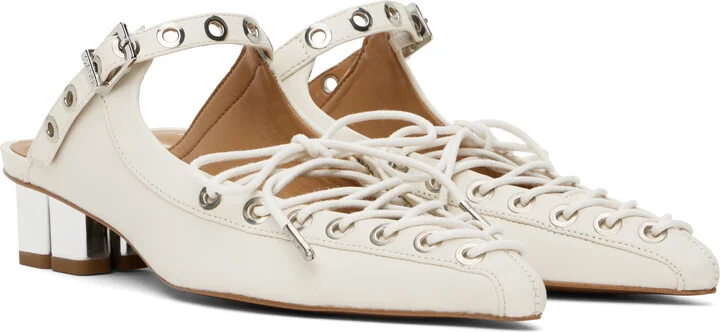 GANNI Off-White Lace-Up Mules - Image 4