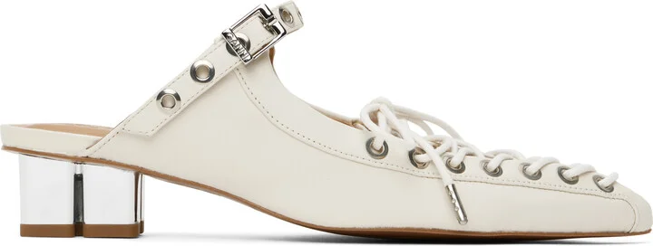 GANNI Off-White Lace-Up Mules