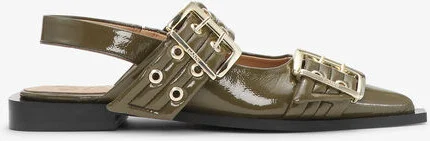 Ganni Olive Green Feminine Buckle Ballerinas - Image 2