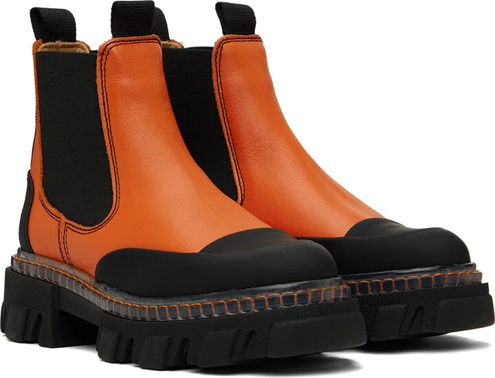 GANNI Orange Cleated Low Chelsea Boots - Image 4