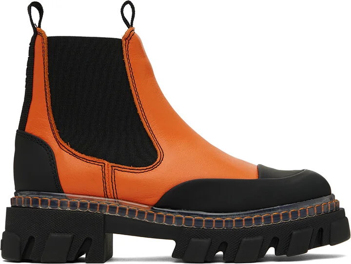 GANNI Orange Cleated Low Chelsea Boots