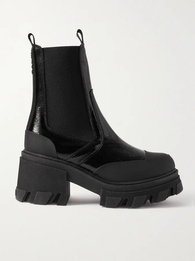 GANNI - Patent-leather Platform Chelsea Boots - Black