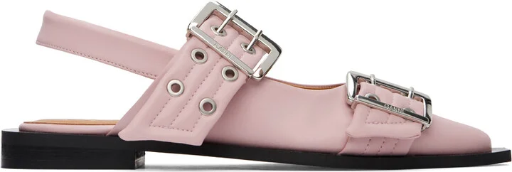 GANNI Pink Feminine Buckle Ballerina Flats