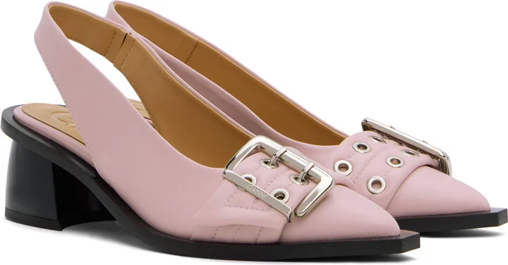 GANNI Pink Feminine Buckle Slingback Heels - Image 4