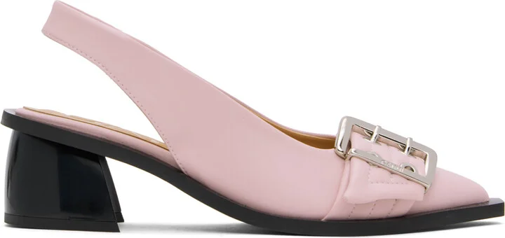 GANNI Pink Feminine Buckle Slingback Heels