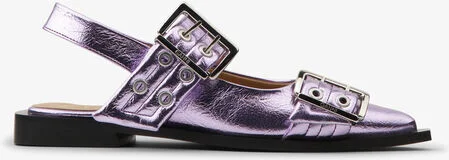 Ganni Pink Metallic Feminine Buckle Ballerinas - Image 2
