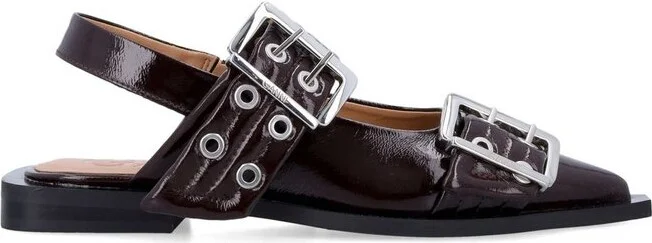 Ganni Pointed Toe Buckle Ballerinas