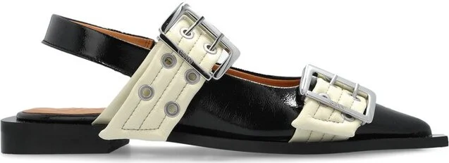 Ganni Pointed-Toe Buckled Ballet Flats
