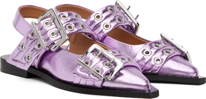 GANNI Purple Feminine Buckle Flats - Image 4
