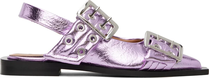 GANNI Purple Feminine Buckle Flats