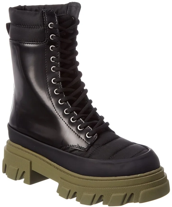 Ganni Quilted Nylon & Leather Combat Boot