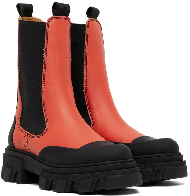 GANNI Red Chelsea Ankle Boots - Image 4