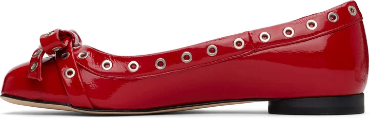 GANNI Red Eyelet Bow Ballerina Flats - Image 3