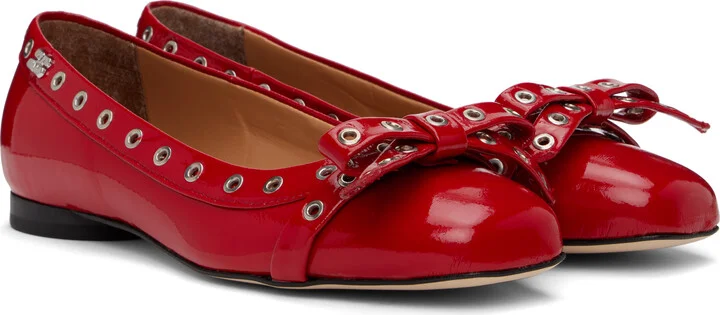 GANNI Red Eyelet Bow Ballerina Flats - Image 4